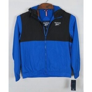 NWT Reebok Men's Fleece Lined Windbreaker Jacket Blue Black Sz Large MSRP $125‎
